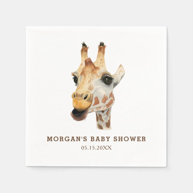 Safari Theme Watercolor Giraffe Baby Shower Napkin (Front)