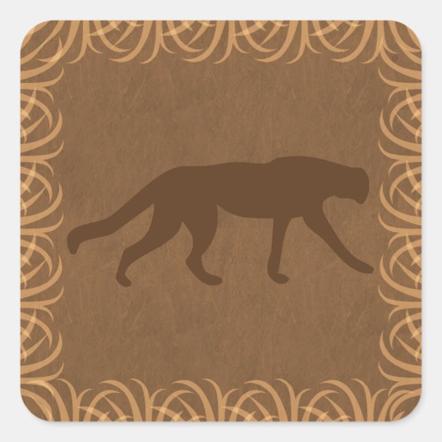 Safari Theme Wild Cat Silhouette Square Sticker (Front)