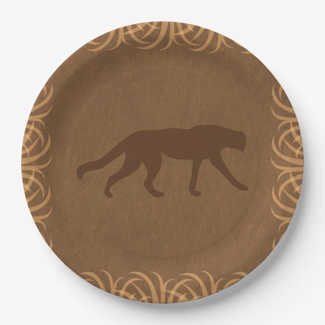 Safari Theme Wild Cat with Tall Grass Border Paper Plate (Front)