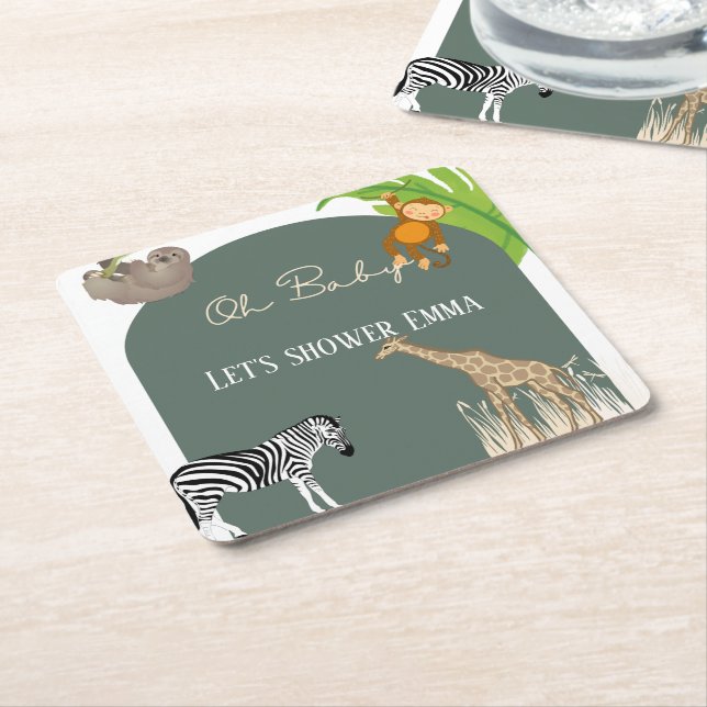 Safari Themed Baby Shower Favour Coasters (Angled)