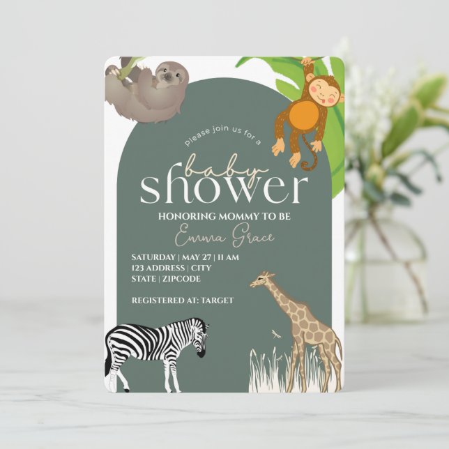 Safari Themed Baby Shower Invitation (Standing Front)