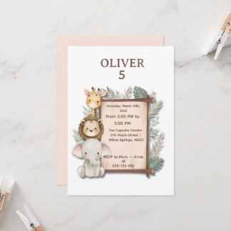 Safari Themed Birthday, Oliver 5th Birthday Party Invitation