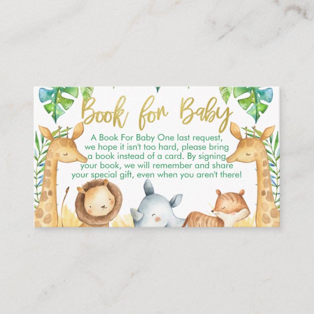 Safari themed book for baby insert card (Front)