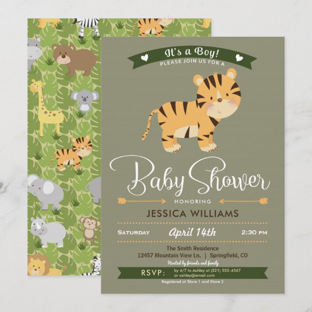 Safari Tiger Baby Shower Boy Invitation (Front/Back)