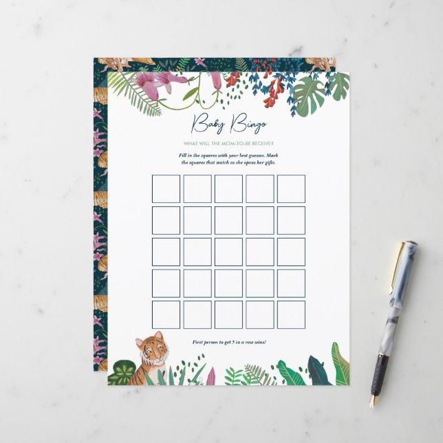 Safari Tiger Bingo Baby Shower Game (Front/Back In Situ)