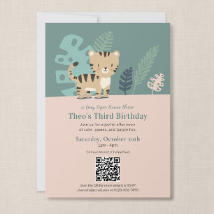 Safari Tiger Kid's Birthday Invitation with QR