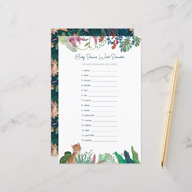 Safari Tiger Word Scramble Baby Shower Game (Front/Back In Situ)