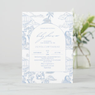 Safari Toile De Jouy Baby Boy Shower Invitation