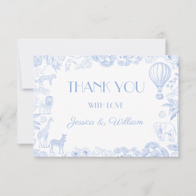 Safari Toile De Jouy Baby Shower Thank You Card (Front)