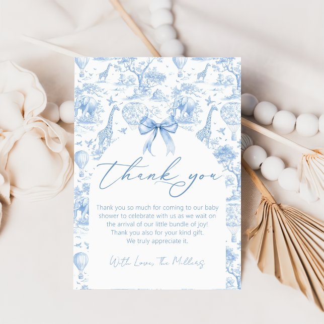Safari Toile De Jouy Baby Shower Thank You Card (Creator Uploaded)