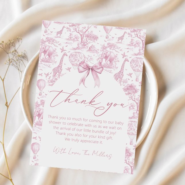 Safari Toile De Jouy Baby Shower Thank You Card (Creator Uploaded)