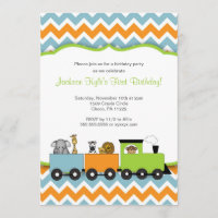 Safari Train Birthday party invites / zoo animals