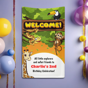 Safari Tropical Jungle Animals Birthday Welcome Banner