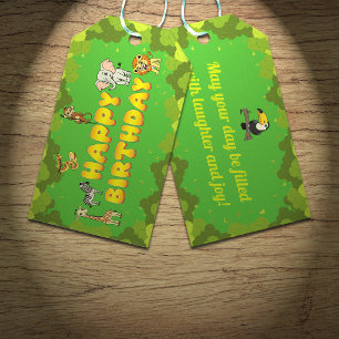 Safari Tropical Jungle Animals Cute Green Birthday Gift Tags