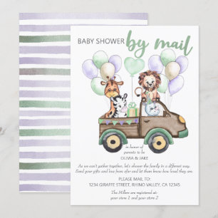 Safari Truck and Cute Animals Baby Shower by Mail Invitation