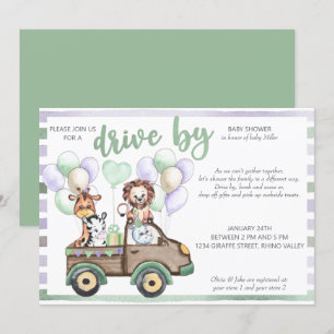 Safari Truck and Cute Animals Drive By Baby Shower Invitation