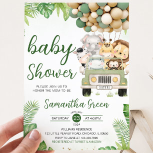 Safari Truck Balloon Baby Shower Invitation