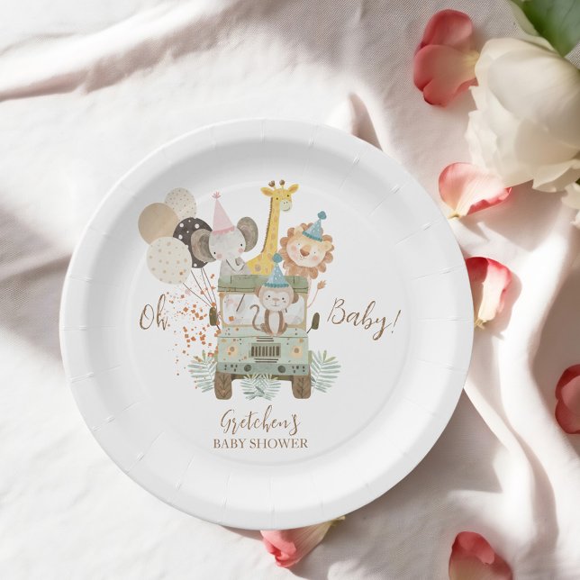 Safari Truck Jungle Animals Boho Baby Shower Paper Plate (Creator Uploaded)