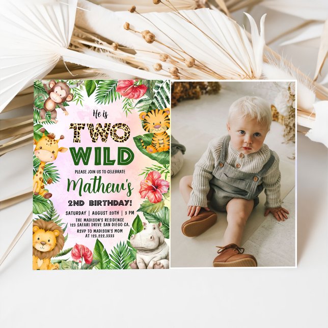 Safari Two Wild 2nd Birthday Photo Invitation (Creator Uploaded)