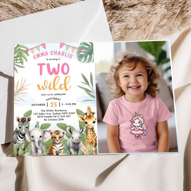 Safari Two Wild 2nd Birthday Photo Invitation (Creator Uploaded)
