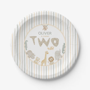 Safari Two Wild 2nd Birthday Sage Green and Yellow Paper Plate