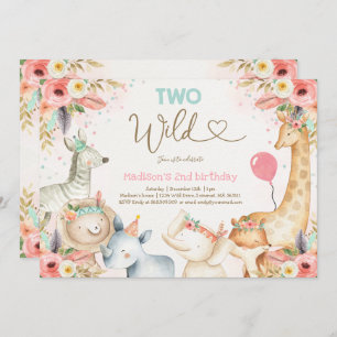 Safari Two Wild Birthday Invitation Boho Two Wild