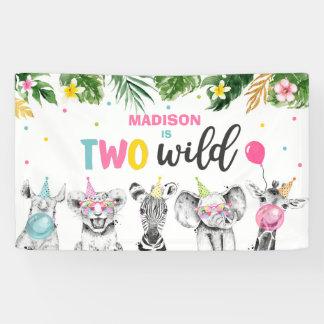 Safari Two Wild Birthday Party Animals Backdrop Banner