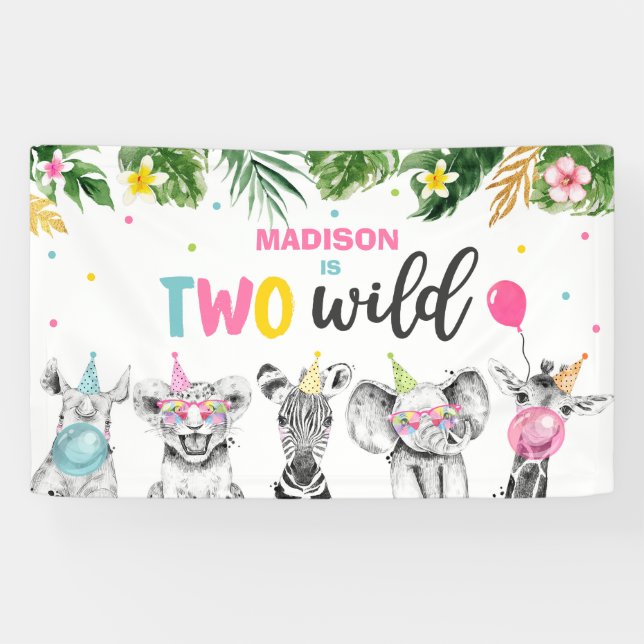 Safari Two Wild Birthday Party Animals Backdrop Banner (Horizontal)