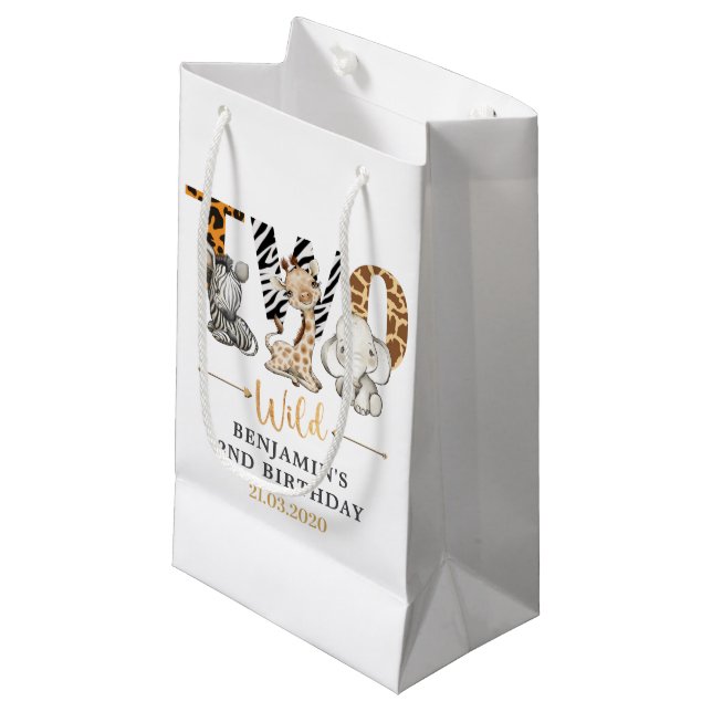 Safari Two Wild Birthday Party Small Gift Bag (Front Angled)