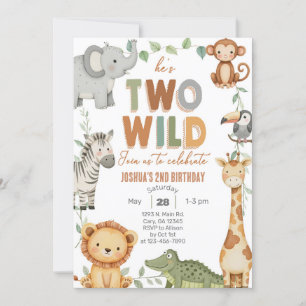Safari Two Wild boy 2nd birthday invite. Invitation