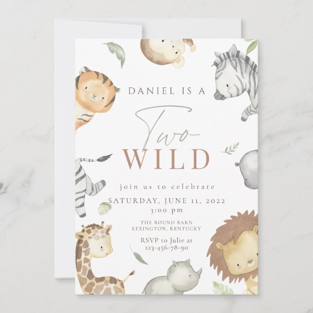 Safari two wild second birthday  invitation (Front)