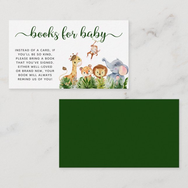 Safari Watercolor Books For Baby Shower Enclosure Card (Front/Back)