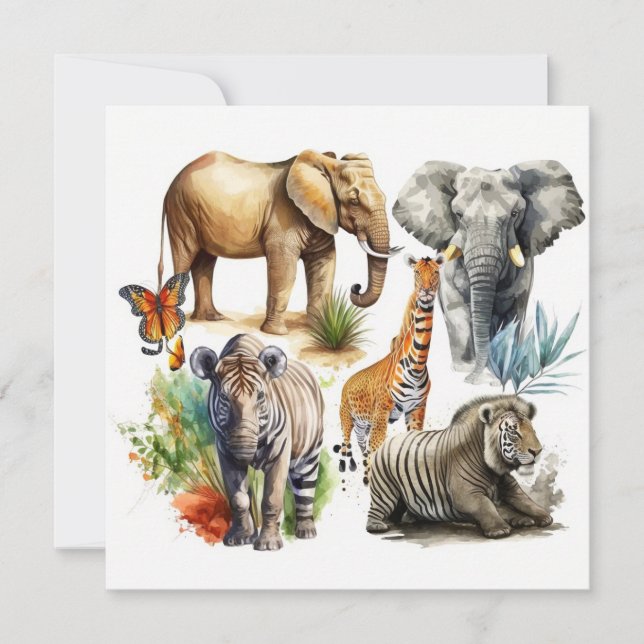Safari Watercolor Flat Card (Front)