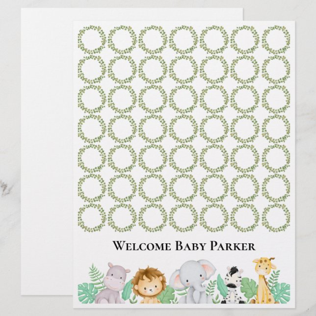 Safari Welcome Baby Sign Sheet (Front/Back)