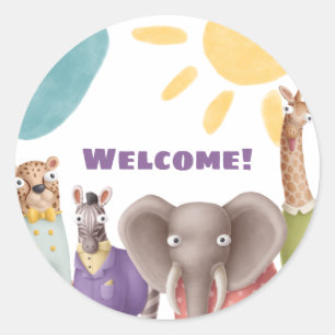 Safari Welcome Cupcake Topper Classic Round Sticker