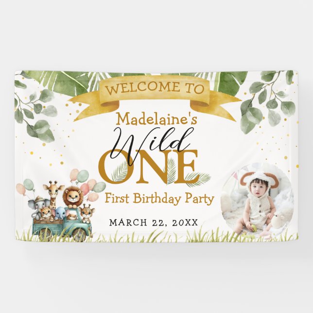 Safari Welcome Photo Wild One Birthday  Banner (Horizontal)
