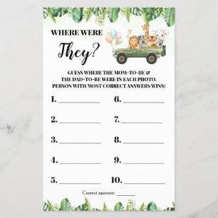 Safari Where were They Baby Shower Game Card