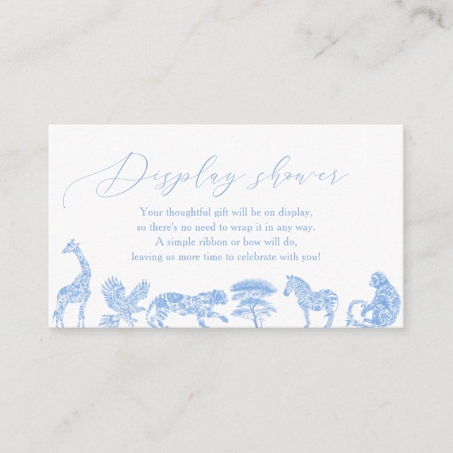 Safari White And Blue Toile Shower Display Shower Enclosure Card (Front)