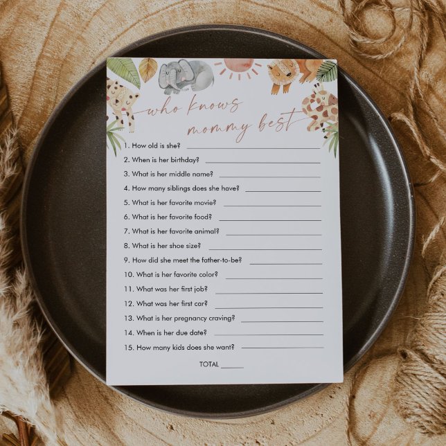 SAFARI Who Knows Mummy Best Baby Shower Game Invitation (Creator Uploaded)