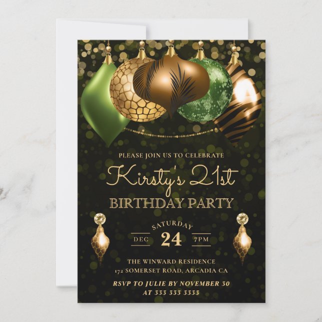 Safari Wild Animal Print Baubles 21st Birthday Invitation (Front)