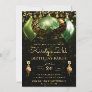 Safari Wild Animal Print Baubles 21st Birthday Invitation