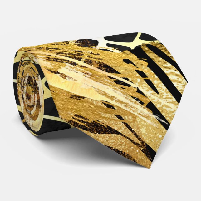 Safari wild animal skin gold black stylish pattern tie (Rolled)