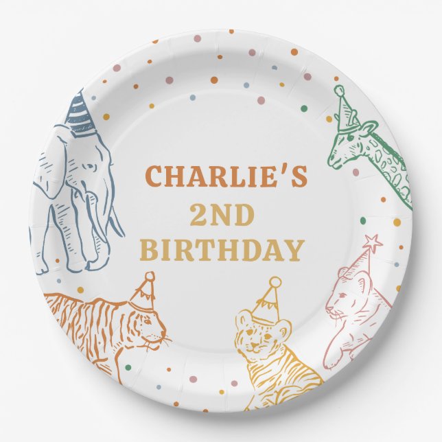 Safari Wild Animals 2nd Birthday Paper Plate (Front)