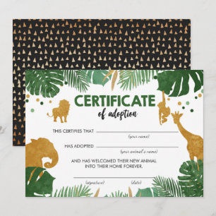 Safari Wild Animals Adoption Certificate Birthday Invitation