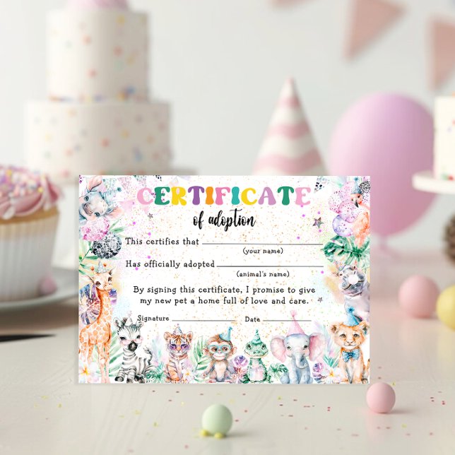 Safari Wild Animals Adoption Certificate Birthday Invitation (Creator Uploaded)