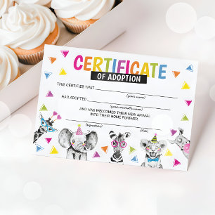 Safari Wild Animals Adoption Certificate Birthday  Invitation
