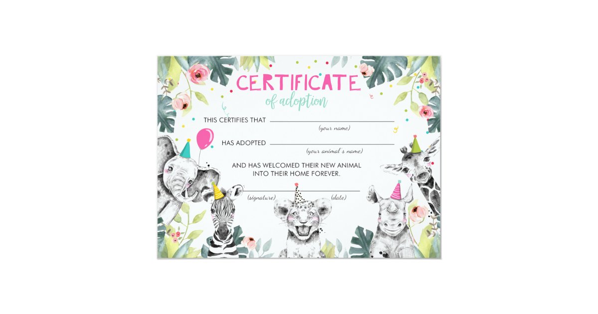 Safari Wild Animals Adoption Certificate Birthday Invitation | Zazzle.co.uk