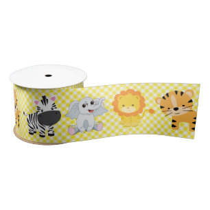 Safari Wild Animals and Gingham Satin Ribbon