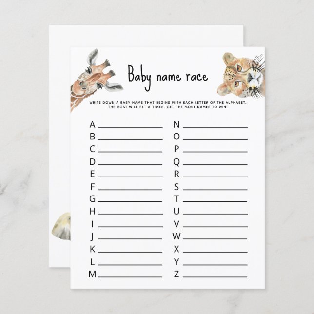 Safari wild animals - Baby name race game (Front/Back)