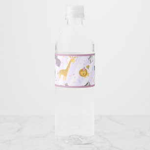 Safari Wild Animals Confetti Purple Birthday Party Water Bottle Label